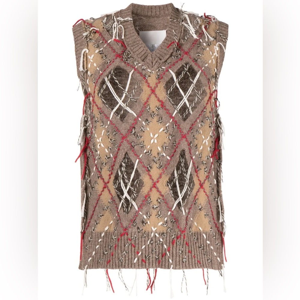 Maison Margiela cut-out intarsia-knit vest